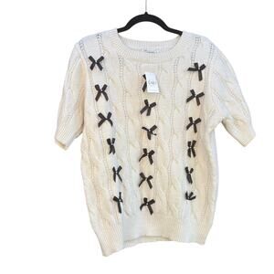 NWT CATO Cream Sweater with Black Bow Accents, women's large